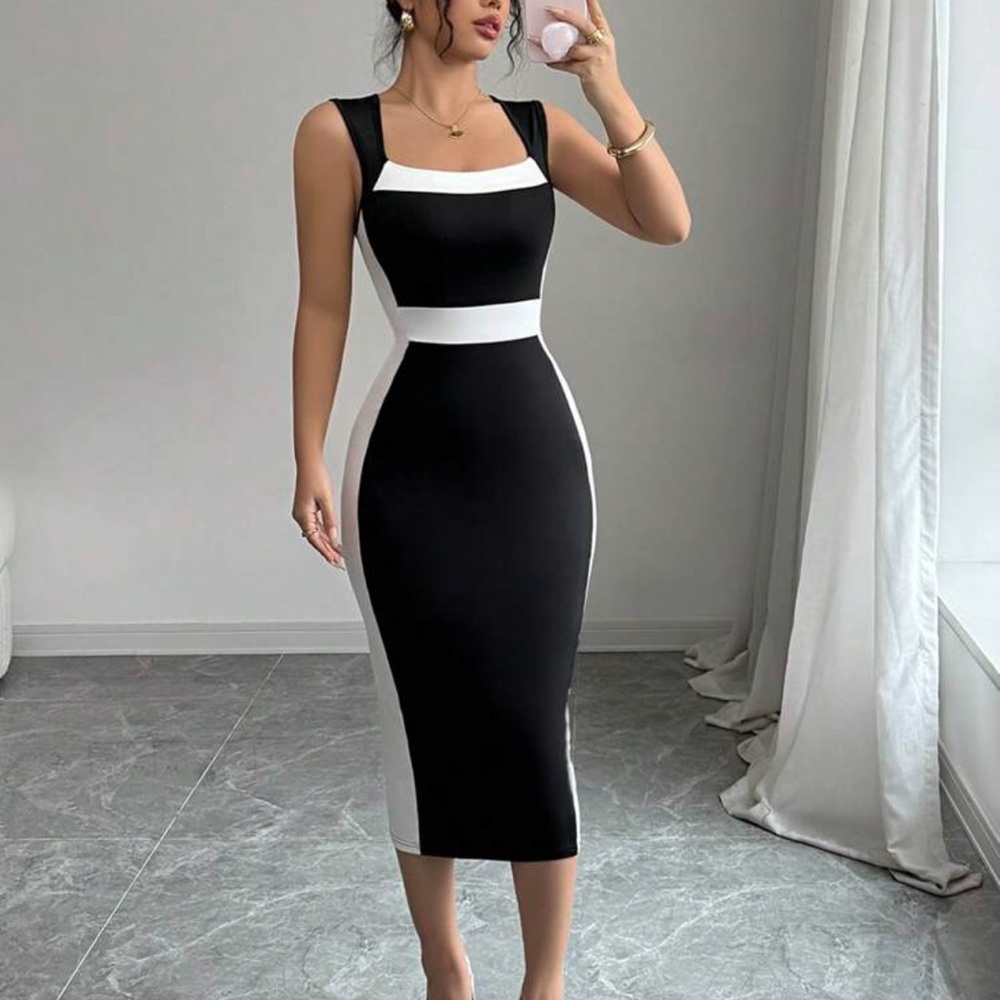 Elegant Black and White Bodycon Dress
